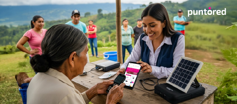 Persona accediendo a servicios financieros móviles para inclusión financiera crediticia con Open Finance