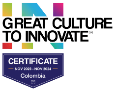 Texto que dice "Gran Cultura para Innovar" encima de una insignia que dice "Certificado noviembre de 2023 - noviembre de 2024, Colombia".