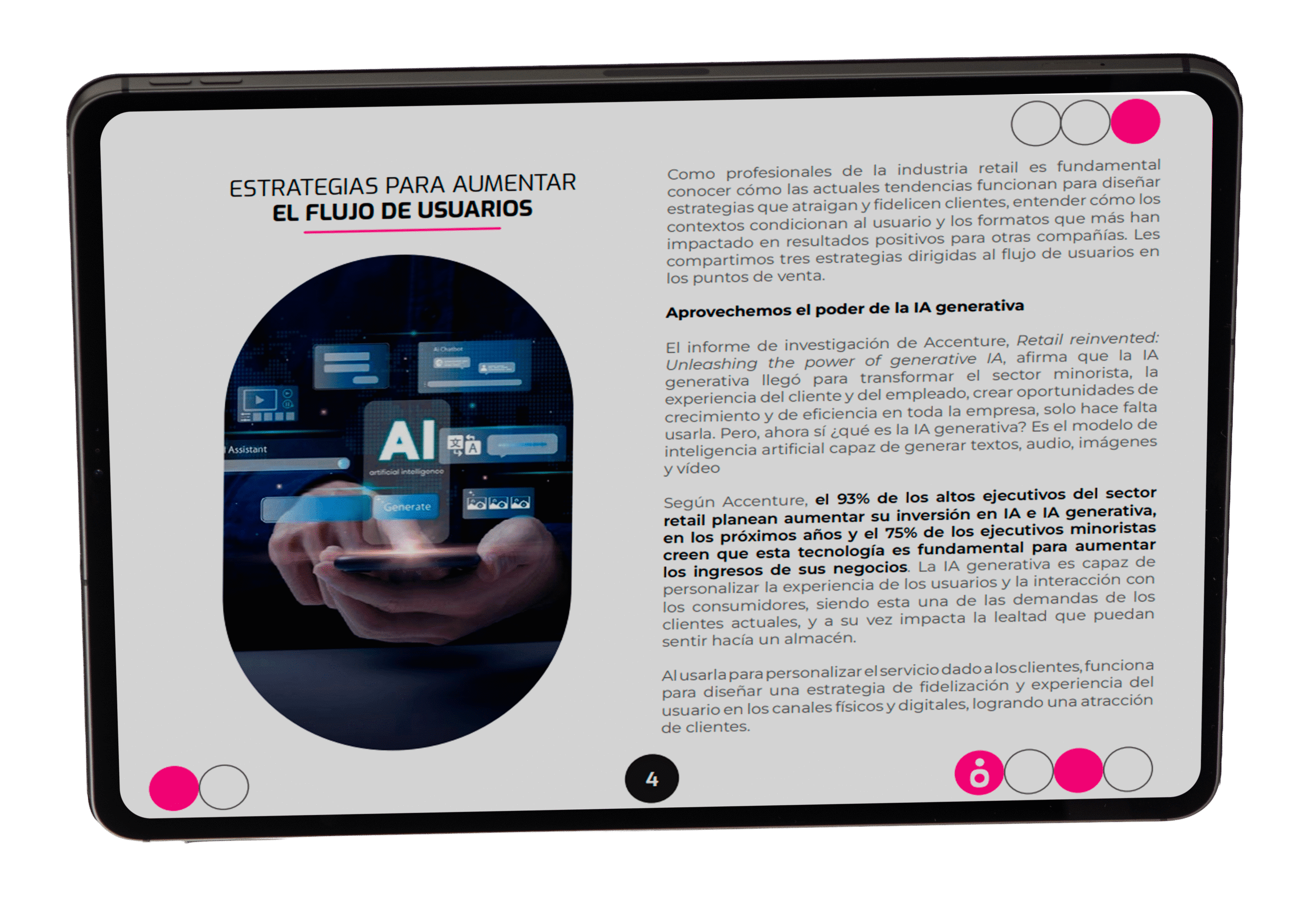 Tablet mostrando estrategias de atracción de clientes en puntos de venta