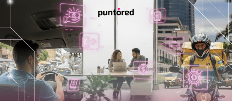 Trabajadores de la gig economy recibiendo pagos digitales rápidos a través de plataforma fintech.