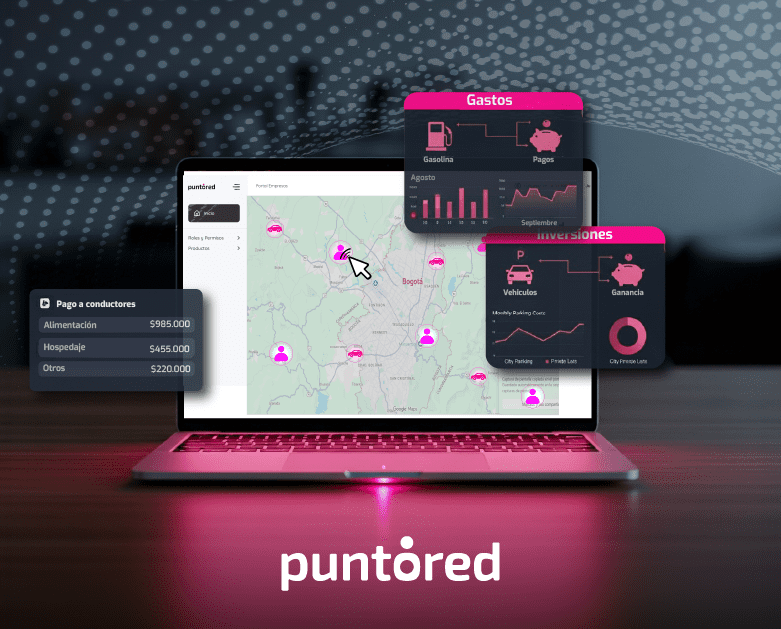 Dashboard con mapas, gráficos y pagos masivos en movilidad