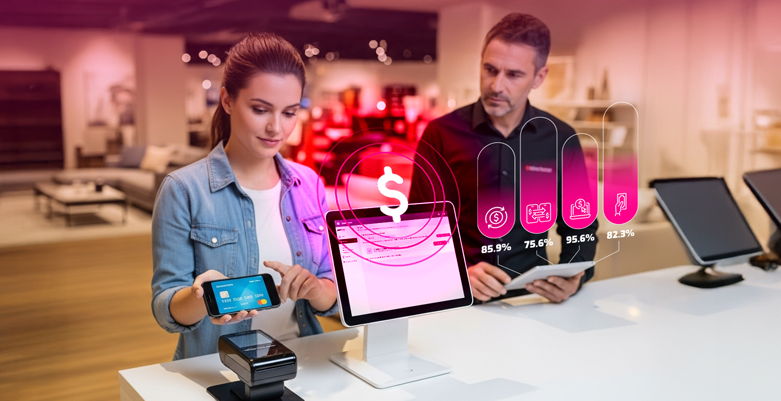 Cliente realiza pago con tarjeta en punto de venta — pagos digitales en retail LATAM