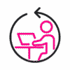 Dibujo lineal de una persona sentada en un escritorio trabajando en una computadora portátil, rodeada por una flecha. Dibujo lineal de una persona sentada en un escritorio trabajando en una computadora portátil, rodeada por una flecha.