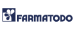 Logotipo de Farmatodo azul y blanco con un icono de frasco de medicamento estilizado.